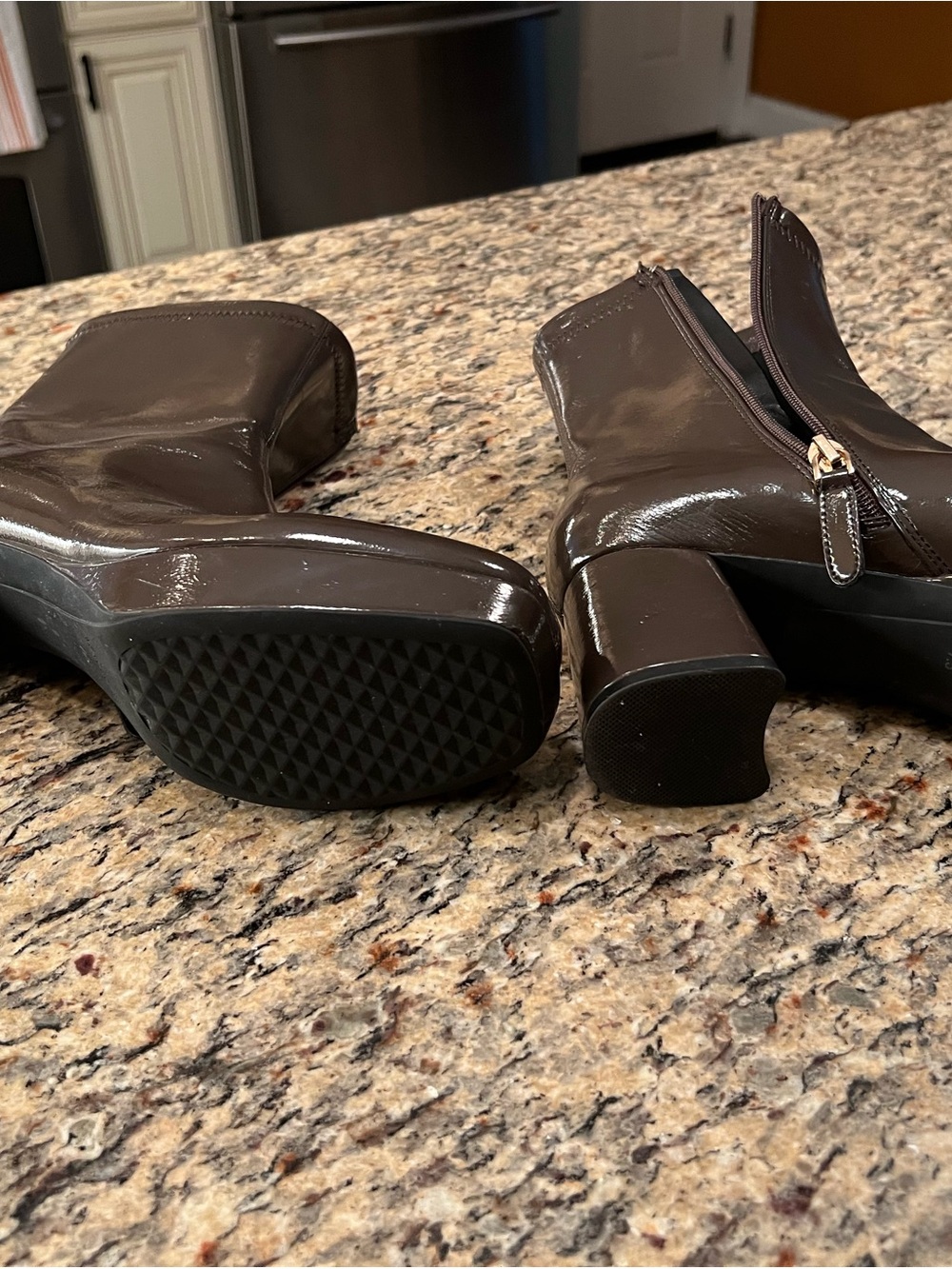 AEROSOLES Brown Patent Block Heel Ankle Boots
